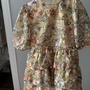 Charming Floral Sequin Kids Dress